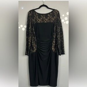 Ralph Lauren Ruched Lace Sequin Bodycon Dress Black 18w